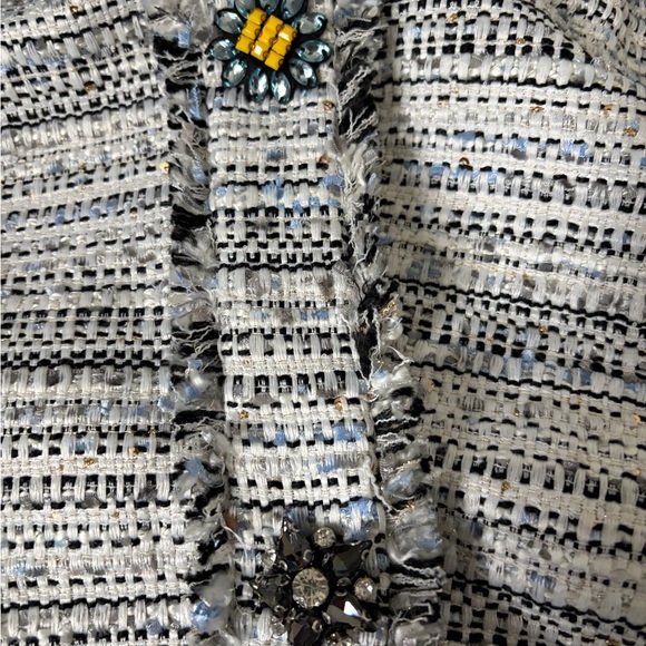 Eloquii Gray Tweed Blazer Fringe Trim Gold Buttons Size 14 - Picture 4 of 7